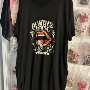 Black Graphic T-Shirt Dress with Rock & Roll Print.